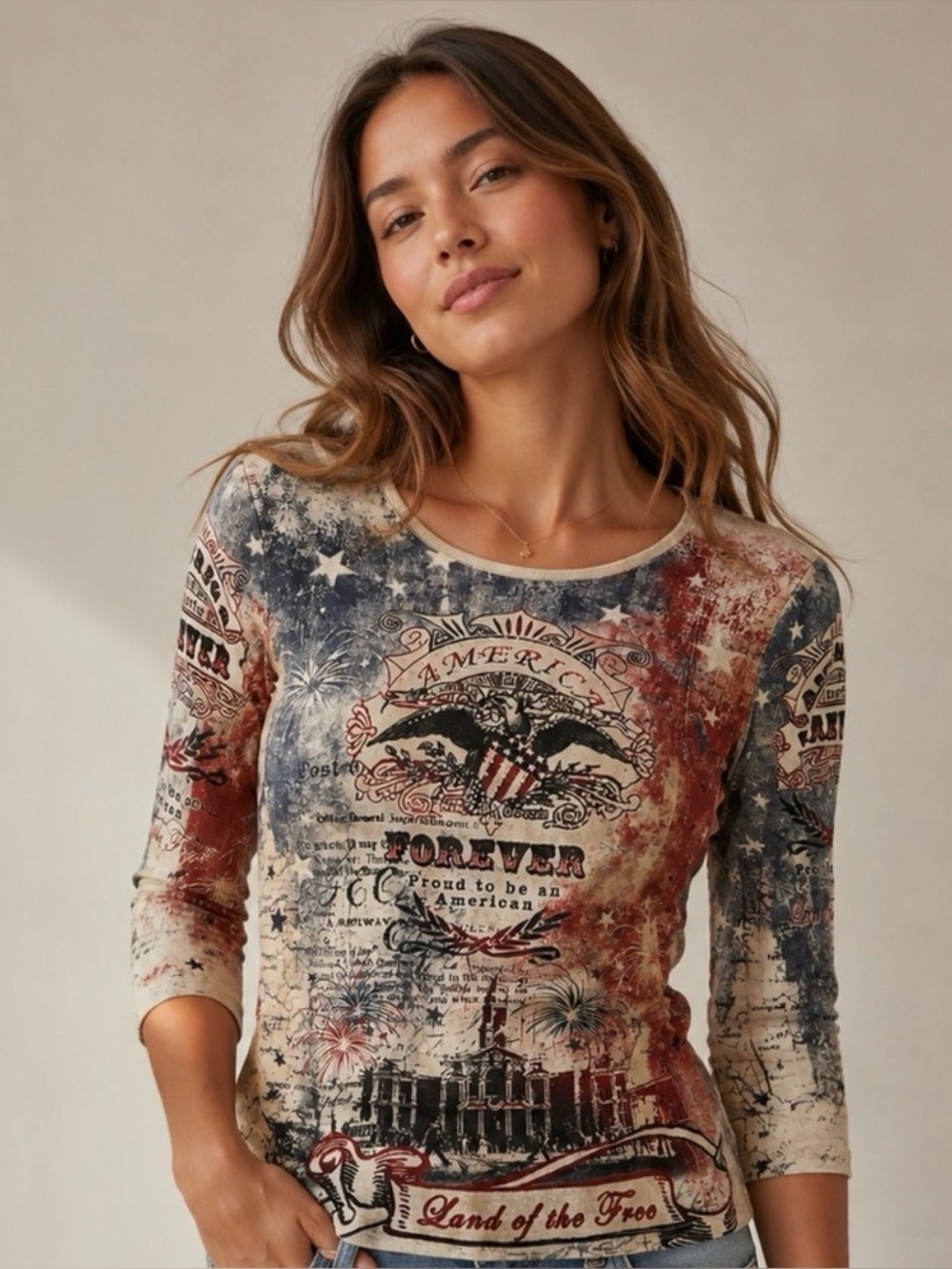 Christopher & Banks Red, Blue, White Patriotic Graphic Top